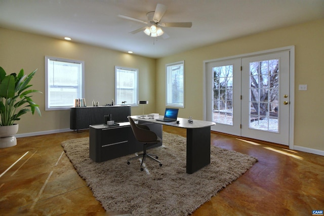 office area featuring ceiling fan