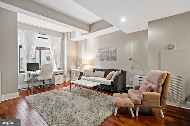 living room featuring dark hardwood / wood-style floors