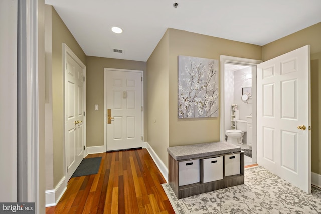 mudroom with dark wood-type flooring