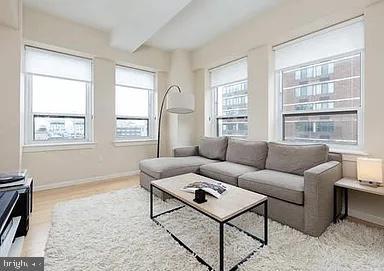 living room with light hardwood / wood-style floors