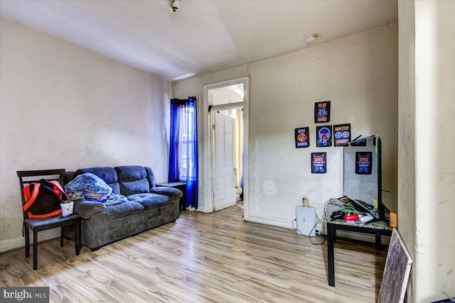 living room with light hardwood / wood-style flooring