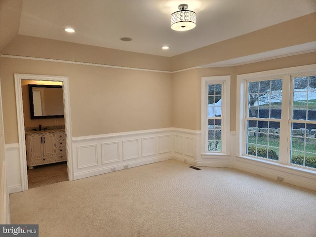 carpeted empty room featuring sink