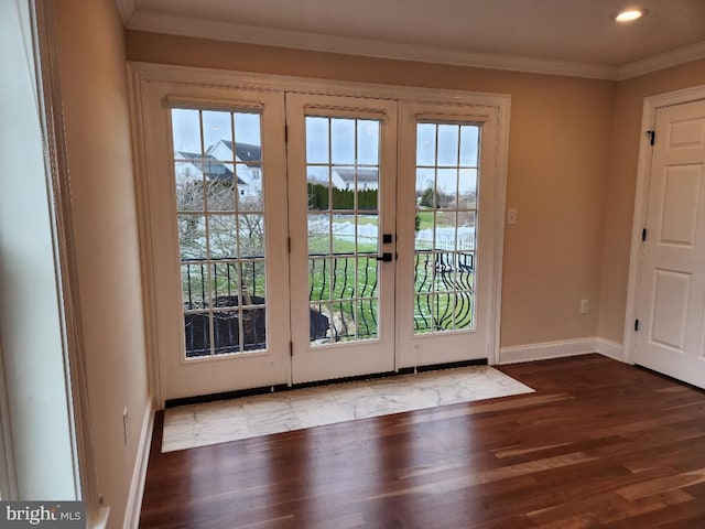 entryway featuring plenty of natural light, french doors, and wood-type flooring