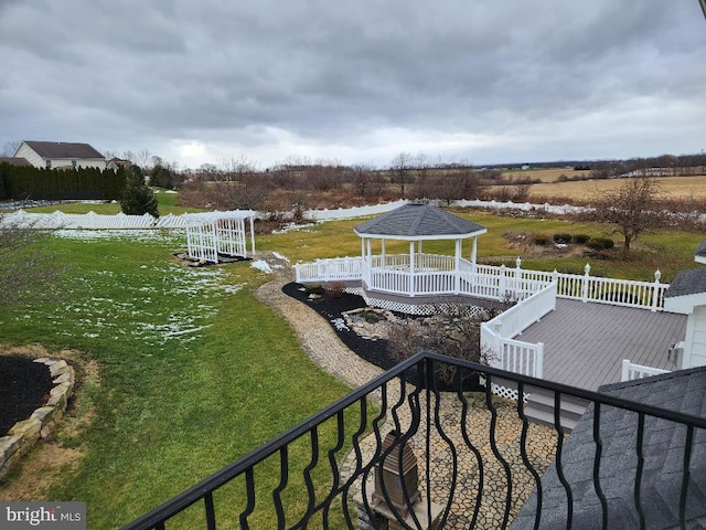 exterior space with a rural view and a gazebo