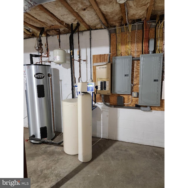 utility room with electric water heater and electric panel