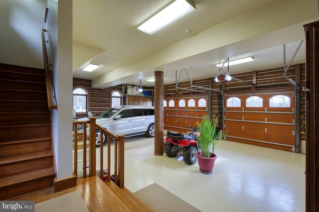 garage with a garage door opener