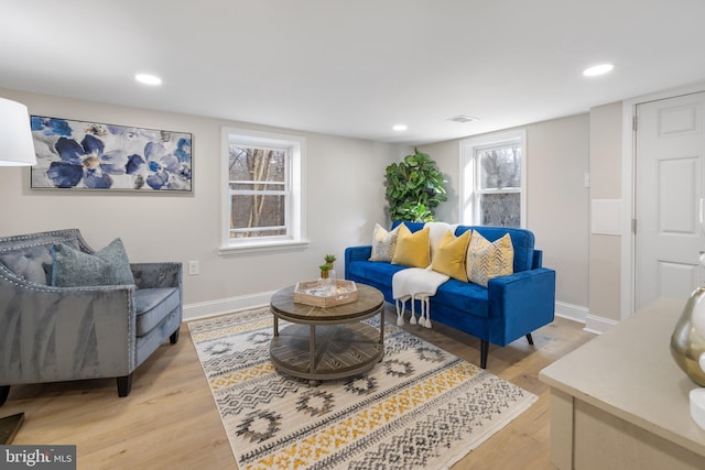 living room with light hardwood / wood-style flooring