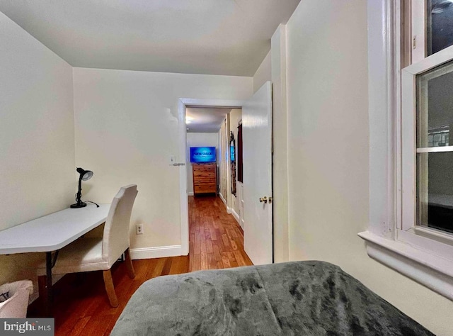 bedroom with hardwood / wood-style flooring