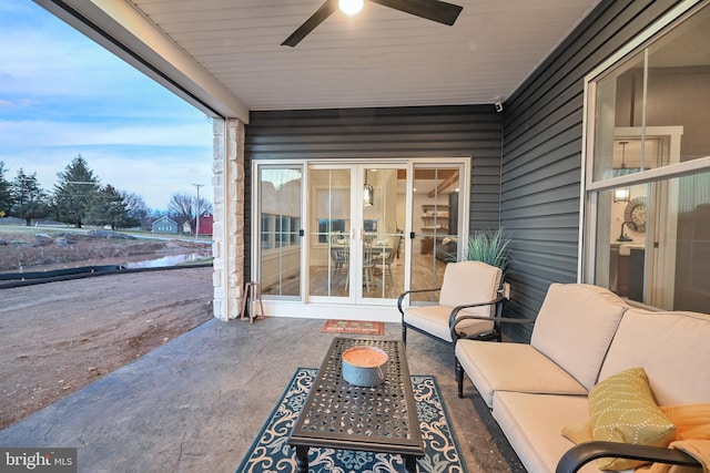 view of patio featuring ceiling fan and an outdoor hangout area