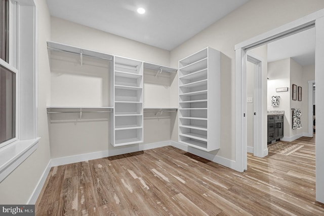 walk in closet featuring light wood-type flooring