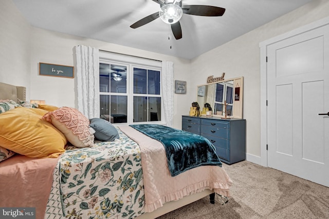 bedroom with carpet flooring and ceiling fan