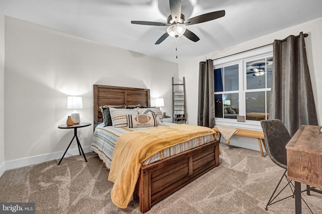 bedroom featuring carpet floors and ceiling fan