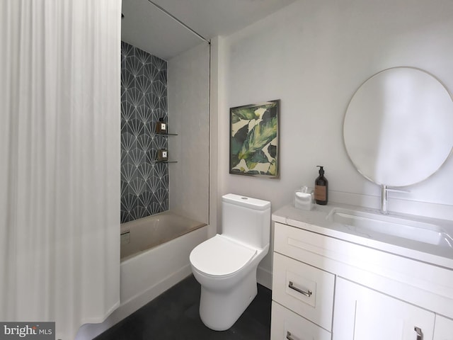 full bathroom featuring vanity, toilet, and tiled shower / bath