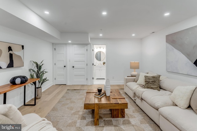 living room featuring light wood-type flooring