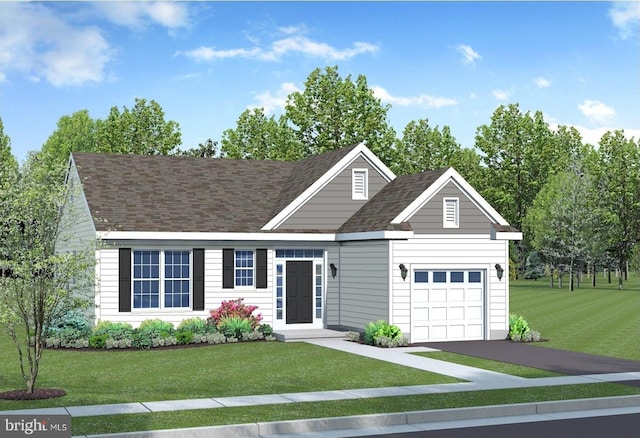 view of front of property featuring a garage and a front yard