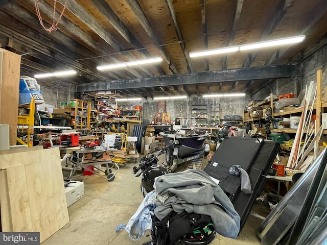 garage featuring a workshop area