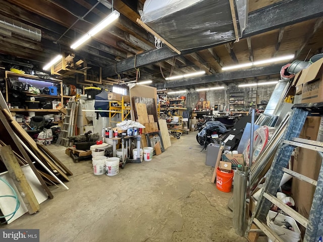 basement featuring a workshop area