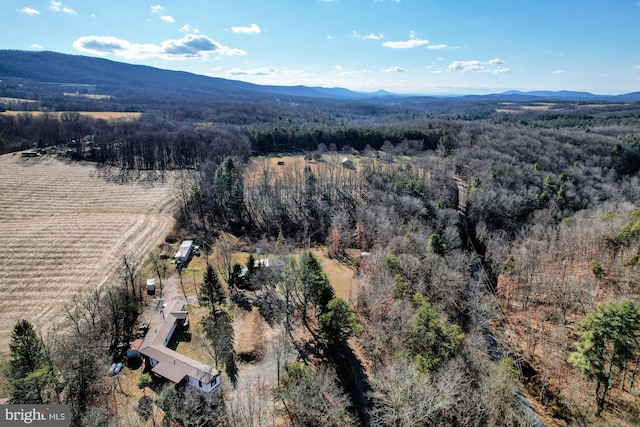 drone / aerial view featuring a mountain view