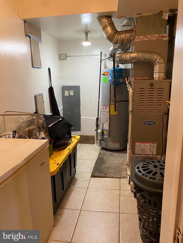 utility room featuring electric panel and gas water heater