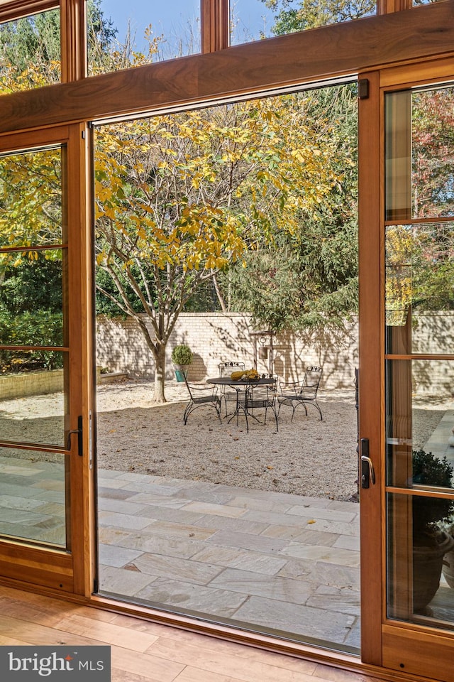 doorway featuring light hardwood / wood-style flooring