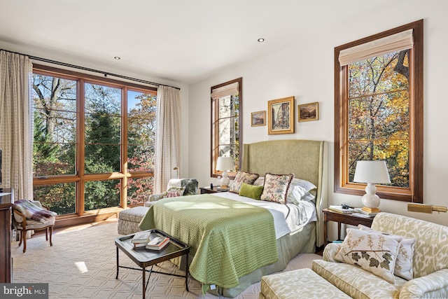 bedroom featuring light hardwood / wood-style floors and multiple windows