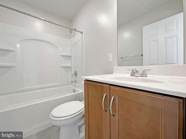 full bathroom with tile patterned flooring, toilet, vanity, and tub / shower combination