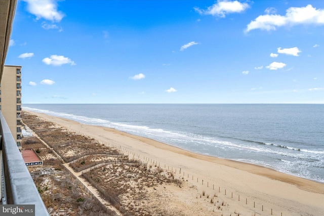 view of water feature featuring a beach view