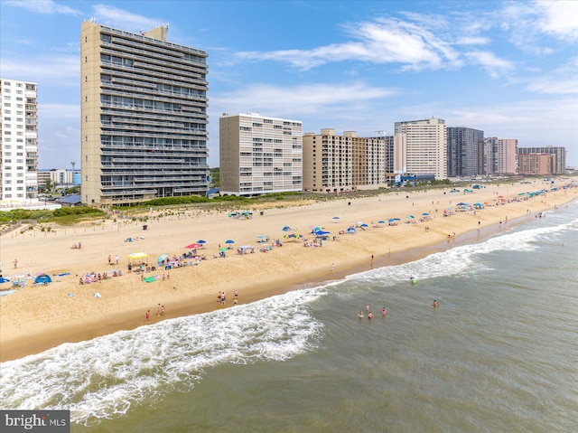 exterior space with a view of the beach and a water view