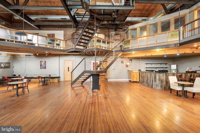 basement featuring wood ceiling and wood-type flooring