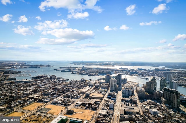 bird's eye view featuring a water view