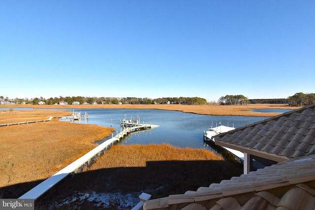 view of water feature with a boat dock