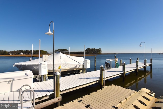 view of dock with a water view