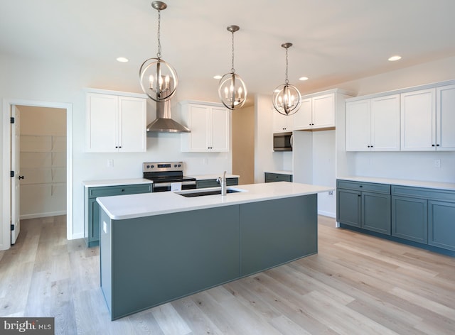 kitchen featuring decorative light fixtures, sink, and white cabinetry