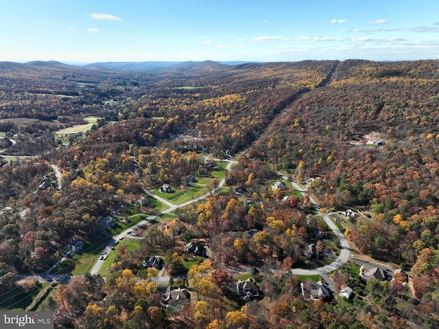 drone / aerial view featuring a mountain view