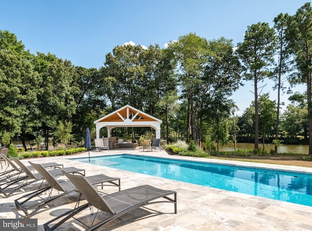 view of pool with a gazebo and a patio