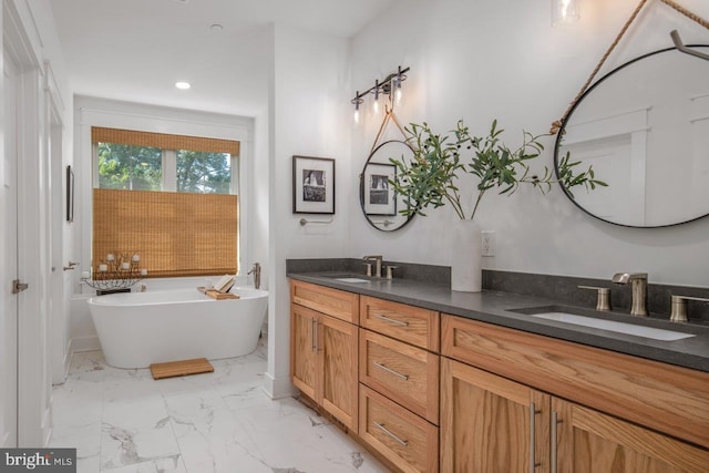 bathroom featuring dual vanity and tile floors