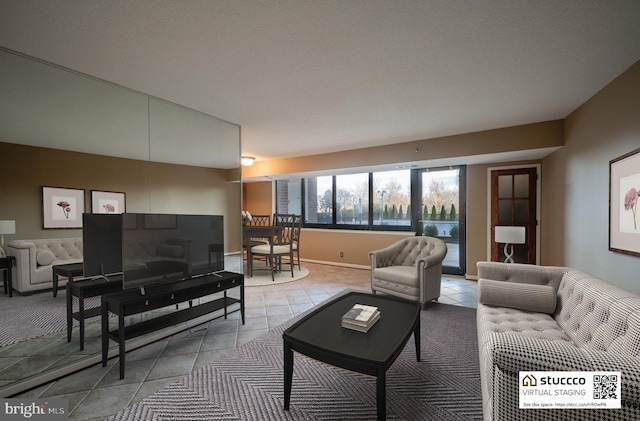 living room featuring light tile patterned floors