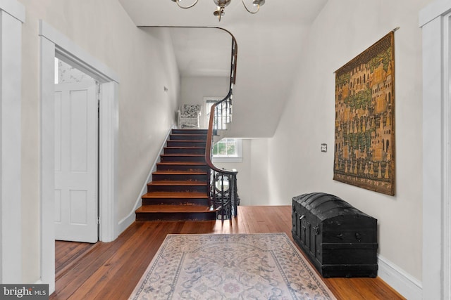 stairs featuring dark wood-type flooring