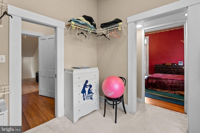 spacious closet featuring light hardwood / wood-style flooring