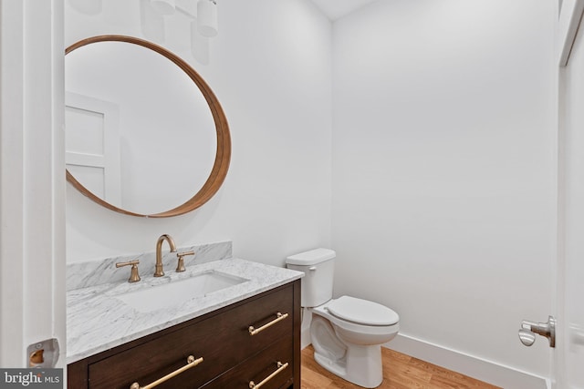 bathroom featuring vanity, toilet, and wood-type flooring