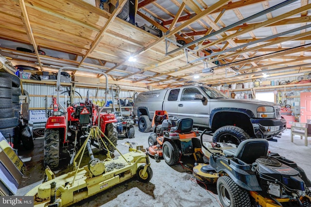 garage featuring a workshop area