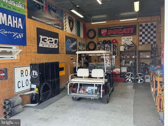 garage featuring a workshop area