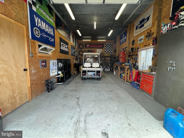 garage featuring a workshop area