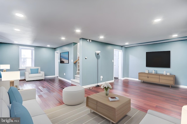 living room with hardwood / wood-style flooring