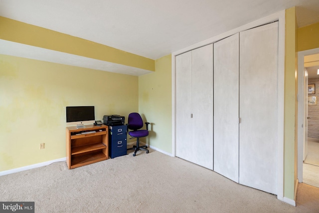 view of carpeted home office