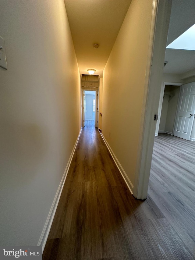 hallway with dark hardwood / wood-style floors