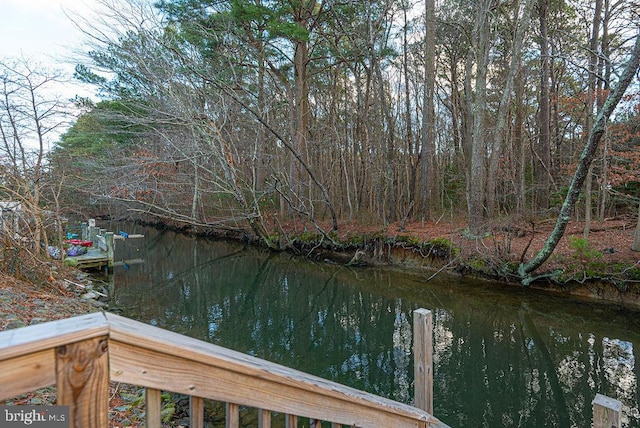 view of dock featuring a water view