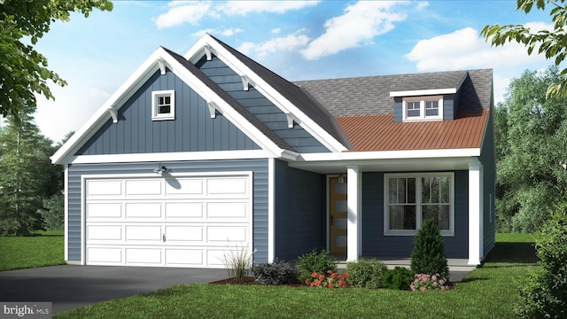 view of front facade featuring a front lawn and a garage