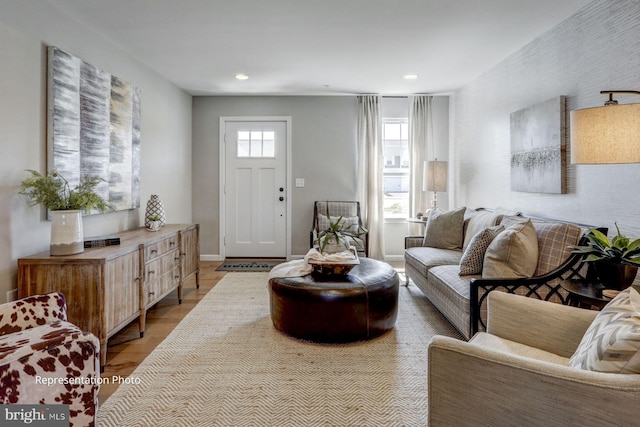 living room with light hardwood / wood-style floors