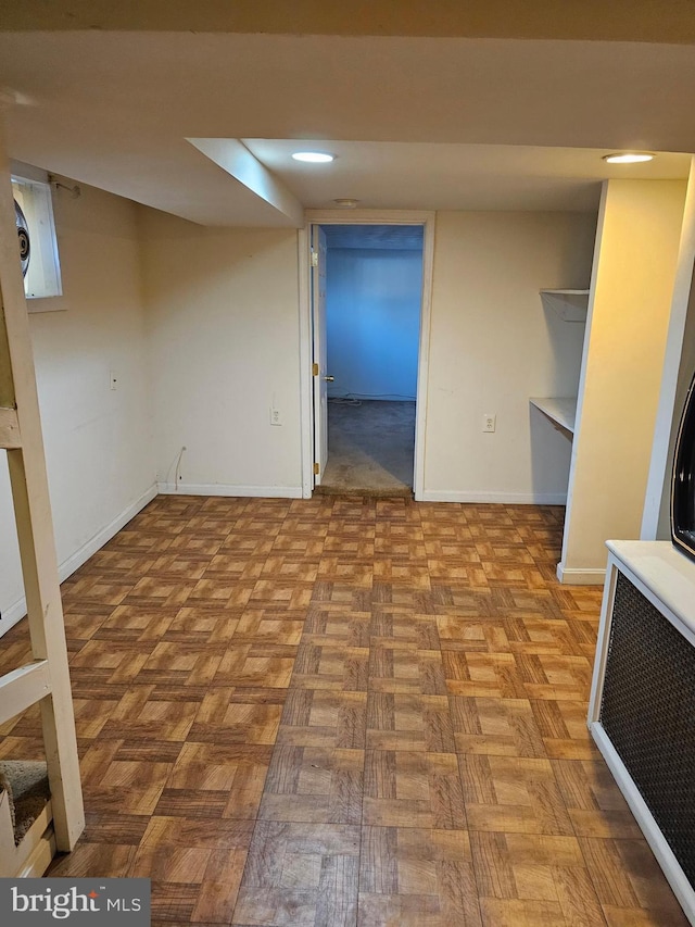 interior space with parquet flooring